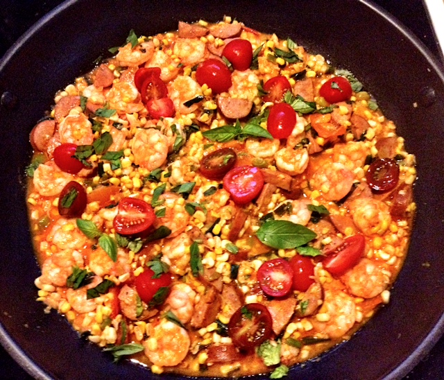 My Shrimp, Andouille and Corn Salad