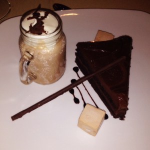 Dessert at Sidney...Double Chocolate Cake, Milk Chocolate Mousse and Dark Chocolate Mini-Milkshake
