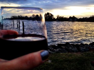 My French Wine and the view from the Boat House at Warner Hall