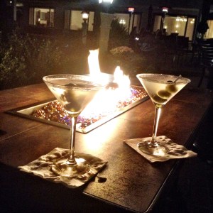 Dirty Martinis at our tableside FirePit at the Tides Inn.