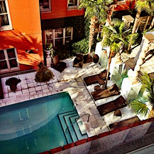 Looking down at the relaxation pool from our room.